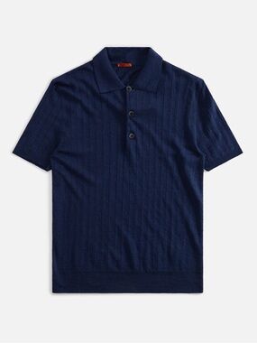 Barena Navy Short-Sleeve Polo with Subtle Rib